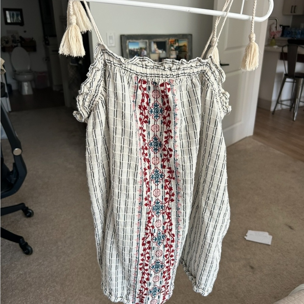 Threshold Bohemian Embroidered Cream Striped Detail